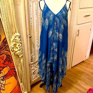 Vibrant Blue Peacock Feather jumpsuit ( Romper) Stunning💕